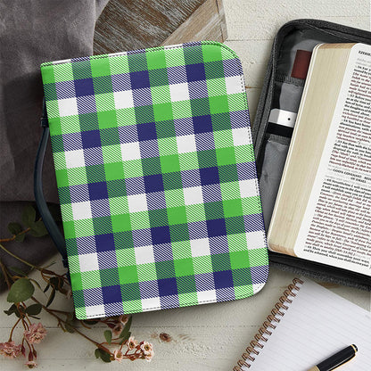 White Green And Blue Buffalo Plaid Print Leather Bible Cover