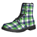 White Green And Blue Buffalo Plaid Print Lace-Up Boots