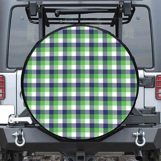 White Green And Blue Buffalo Plaid Print Leather Spare Tire Cover