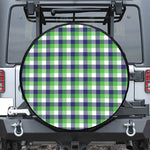 White Green And Blue Buffalo Plaid Print Leather Spare Tire Cover