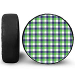 White Green And Blue Buffalo Plaid Print Leather Spare Tire Cover