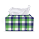 White Green And Blue Buffalo Plaid Print Leather Tissue Box Cover