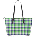 White Green And Blue Buffalo Plaid Print Leather Tote Bag With Zipper