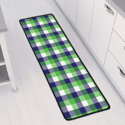 White Green And Blue Buffalo Plaid Print Long Kitchen Mat
