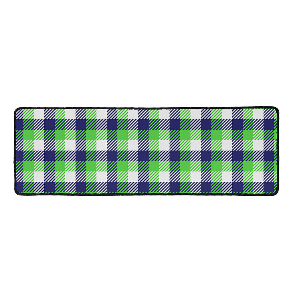 White Green And Blue Buffalo Plaid Print Long Kitchen Mat