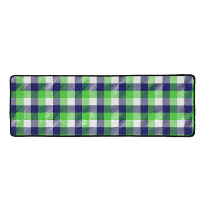 White Green And Blue Buffalo Plaid Print Long Kitchen Mat
