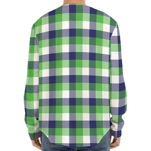 White Green And Blue Buffalo Plaid Print Long Sleeve Baseball Jersey