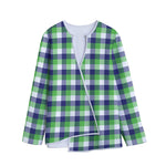 White Green And Blue Buffalo Plaid Print Long Sleeve Short Coat