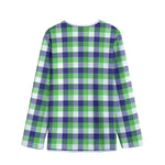White Green And Blue Buffalo Plaid Print Long Sleeve Short Coat