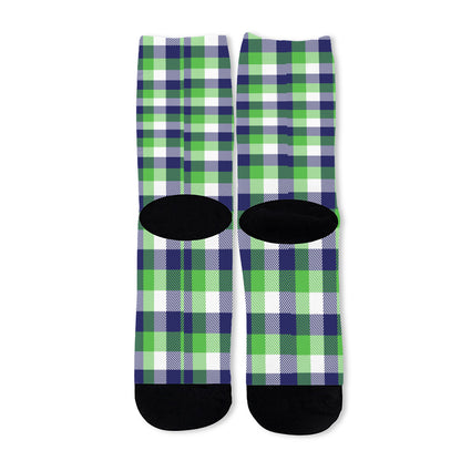 White Green And Blue Buffalo Plaid Print Long Socks