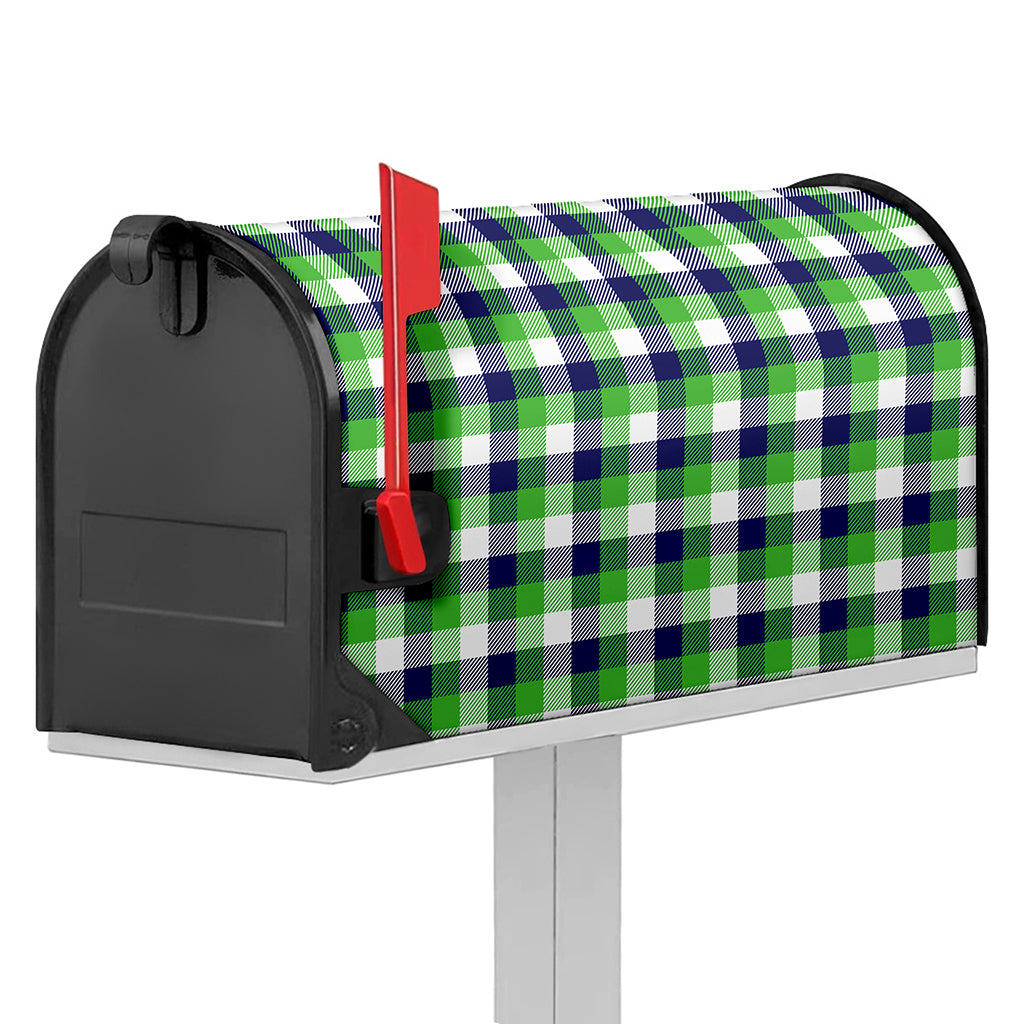 White Green And Blue Buffalo Plaid Print Mailbox Cover