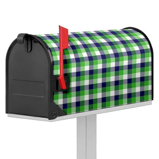 White Green And Blue Buffalo Plaid Print Mailbox Cover