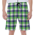 White Green And Blue Buffalo Plaid Print Men's Beach Shorts