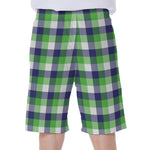 White Green And Blue Buffalo Plaid Print Men's Beach Shorts