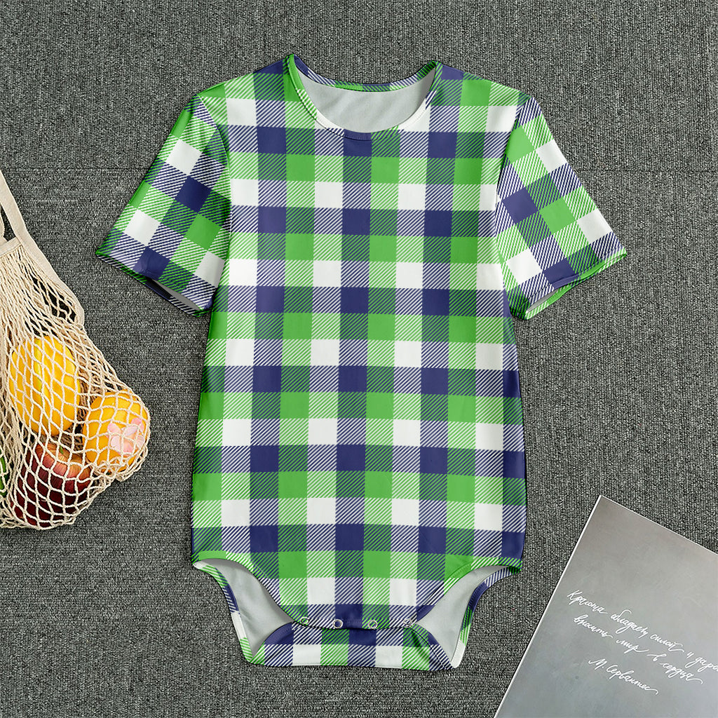 White Green And Blue Buffalo Plaid Print Men's Bodysuit