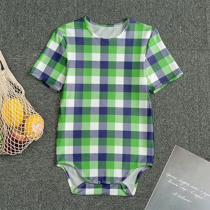 White Green And Blue Buffalo Plaid Print Men's Bodysuit