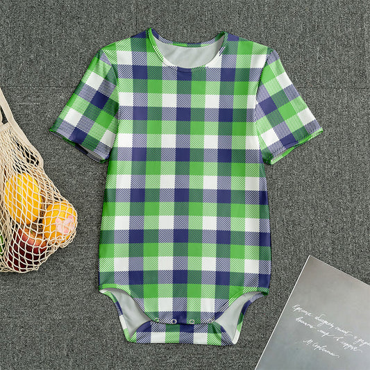 White Green And Blue Buffalo Plaid Print Men's Bodysuit