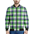 White Green And Blue Buffalo Plaid Print Men's Bomber Jacket