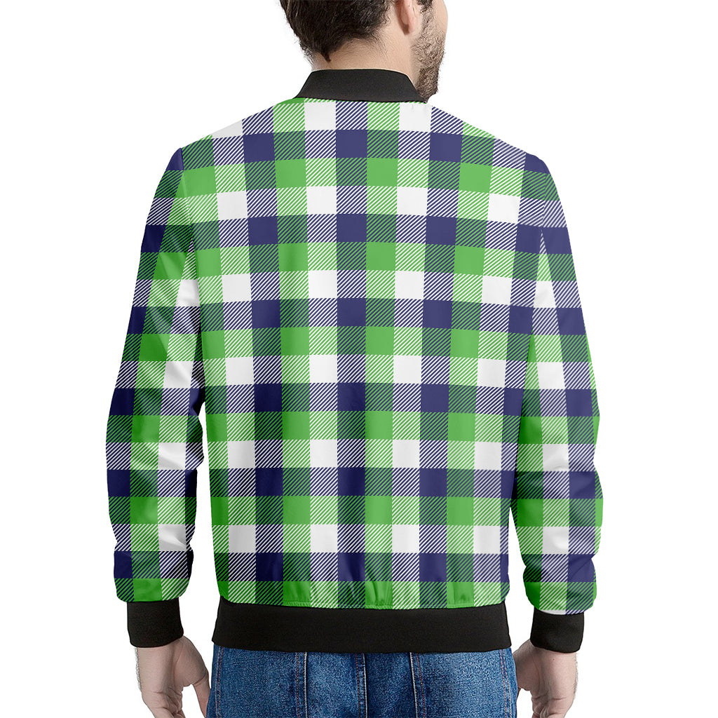 White Green And Blue Buffalo Plaid Print Men's Bomber Jacket
