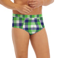 White Green And Blue Buffalo Plaid Print Men's Briefs