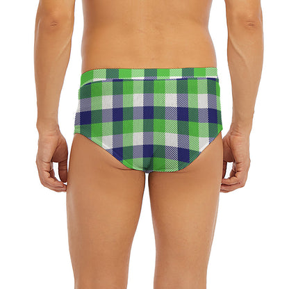 White Green And Blue Buffalo Plaid Print Men's Briefs