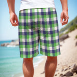 White Green And Blue Buffalo Plaid Print Men's Cargo Shorts
