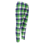 White Green And Blue Buffalo Plaid Print Men's Compression Pants