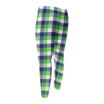 White Green And Blue Buffalo Plaid Print Men's Compression Pants