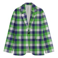 White Green And Blue Buffalo Plaid Print Men's Cotton Blazer