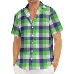 White Green And Blue Buffalo Plaid Print Men's Deep V-Neck Shirt