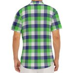 White Green And Blue Buffalo Plaid Print Men's Deep V-Neck Shirt