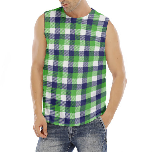 White Green And Blue Buffalo Plaid Print Men's Fitness Tank Top
