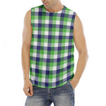 White Green And Blue Buffalo Plaid Print Men's Fitness Tank Top