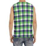 White Green And Blue Buffalo Plaid Print Men's Fitness Tank Top