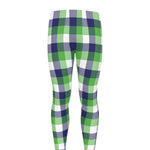 White Green And Blue Buffalo Plaid Print Men's leggings