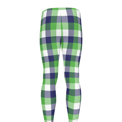 White Green And Blue Buffalo Plaid Print Men's leggings