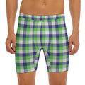 White Green And Blue Buffalo Plaid Print Men's Long Boxer Briefs