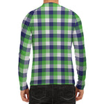 White Green And Blue Buffalo Plaid Print Men's Long Sleeve Rash Guard