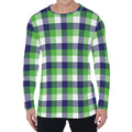 White Green And Blue Buffalo Plaid Print Men's Long Sleeve T-Shirt