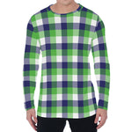 White Green And Blue Buffalo Plaid Print Men's Long Sleeve T-Shirt