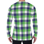 White Green And Blue Buffalo Plaid Print Men's Long Sleeve T-Shirt