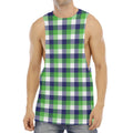 White Green And Blue Buffalo Plaid Print Men's Muscle Tank Top
