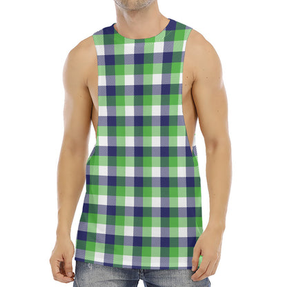 White Green And Blue Buffalo Plaid Print Men's Muscle Tank Top