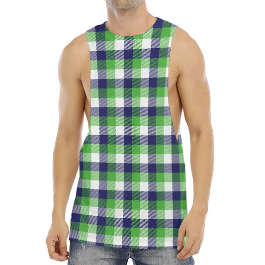 White Green And Blue Buffalo Plaid Print Men's Muscle Tank Top