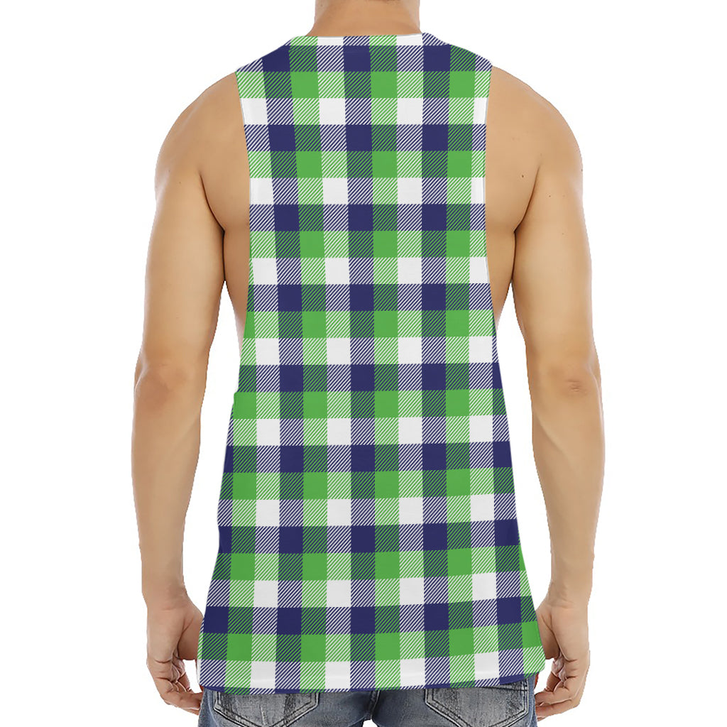 White Green And Blue Buffalo Plaid Print Men's Muscle Tank Top