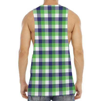 White Green And Blue Buffalo Plaid Print Men's Muscle Tank Top