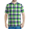 White Green And Blue Buffalo Plaid Print Men's Polo Shirt