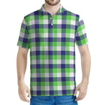 White Green And Blue Buffalo Plaid Print Men's Polo Shirt