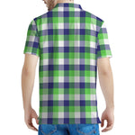 White Green And Blue Buffalo Plaid Print Men's Polo Shirt