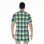 White Green And Blue Buffalo Plaid Print Men's Rompers